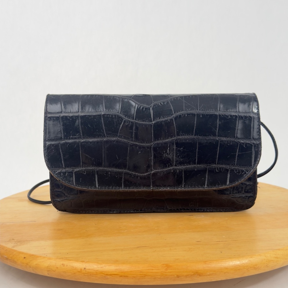 Vintage 1980s Carlos Falchi Croc Embossed Leather Clutch Convert Crossbody Bag